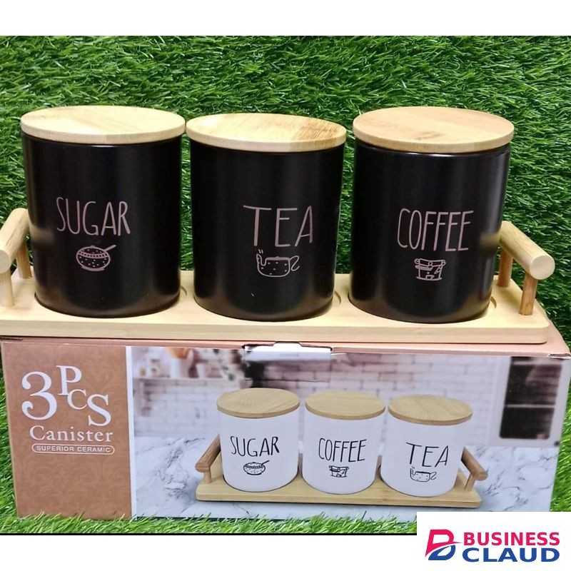 pcs Ceramic Canisters set with bamboo stand