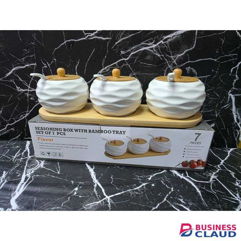 4-Piece Heavy-Quality Ceramic Canister Set with Bamboo Lids