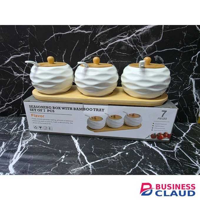4-Piece Heavy-Quality Ceramic Canister Set with Bamboo Lids