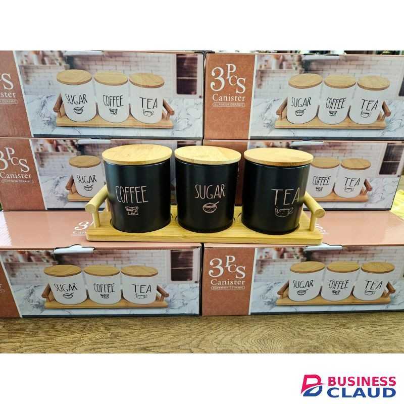 ceramic canister set, bamboo kitchen storage