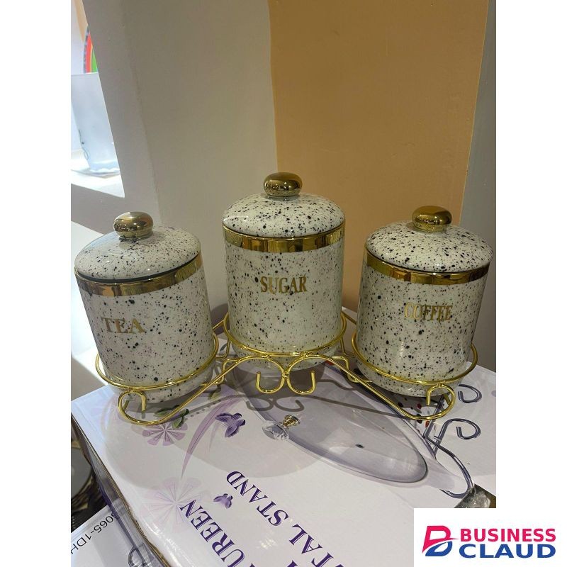 Marble Heavy Canister Set, 4 pcs – White Speckled with Gold