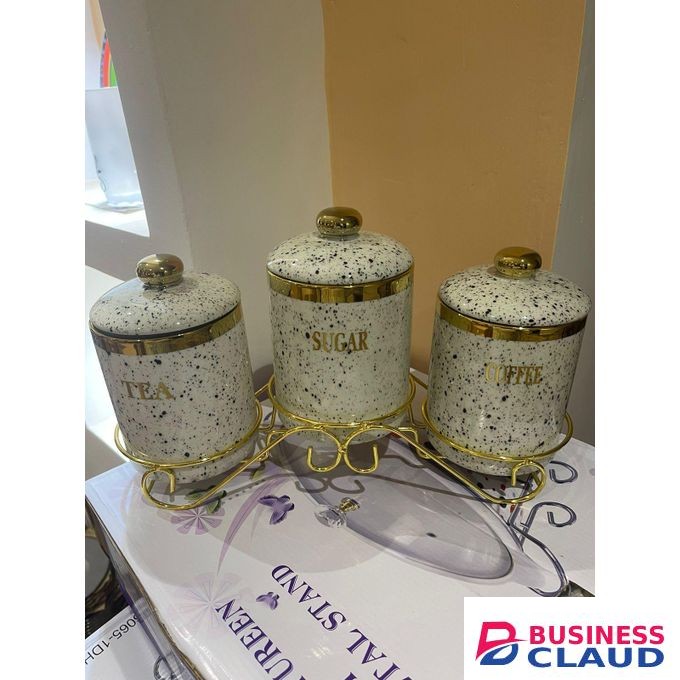 Marble Heavy Canister Set, 4 pcs – White Speckled with Gold
