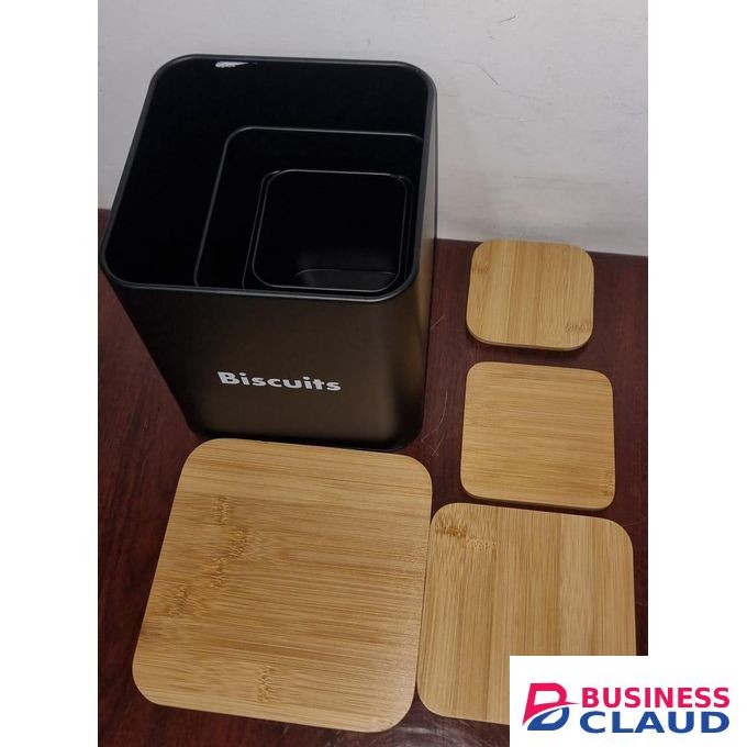 Kitchen Canister Set With Air Tight Bamboo Lids- 4 Food Storage Containers For Biscuits - 8L, Coffee - 1.5L, Tea - 1.3L And Sugar - 3.5L