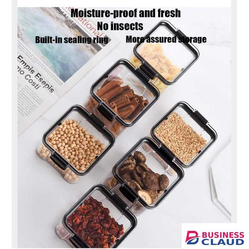 Set of 6, 3 400ml and 3 1800ml Airtight Food Storage Containers Leak-Proof BPA Free Acrylic Plastic Cereal Containers with Easy Lock Lids Kitchen Pantry Organization Containers