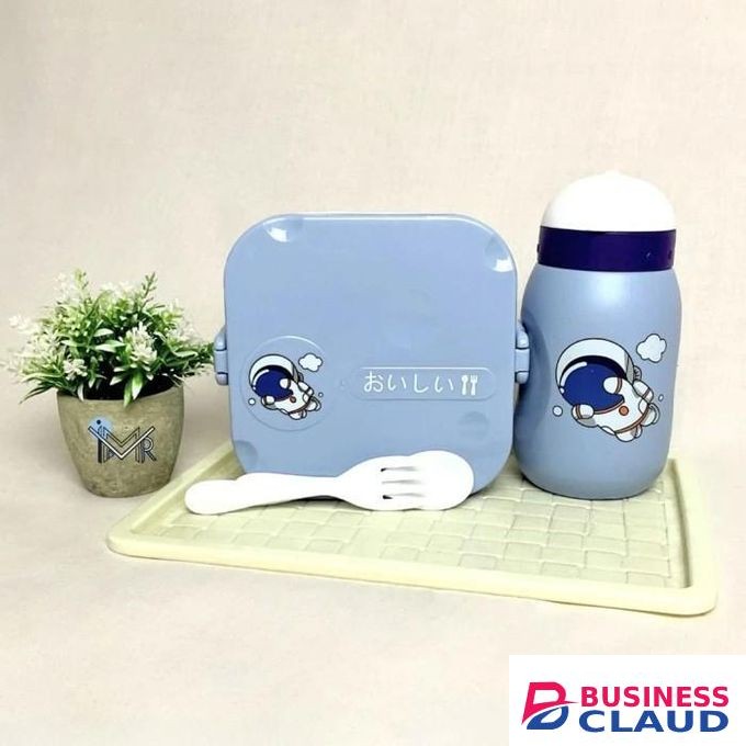 2-In-1 Kids School Lunch Box And Drinking Bottle Set With Spoon And Fork For Picnic And Travel, Portable BPA Free Food Container And Hydration Bottle Combo With Cartoon Character Design