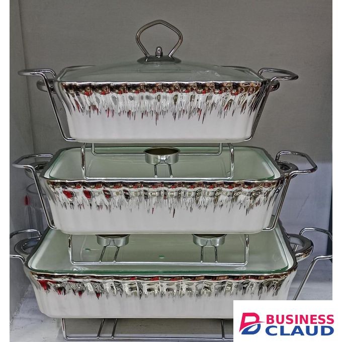 3Pcs Ceramic Breakable Serving Food Warmers With Glass Lids