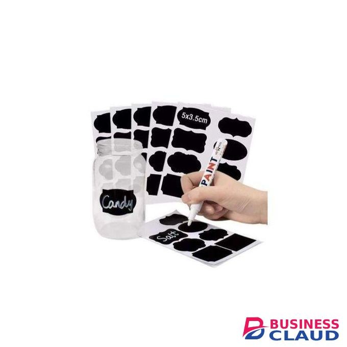 80 pieces Chalkboard Labels Free Chalk Pen- Food or Spice Label for Bottles in Kitchen or Pantry- Multiform Black Labels for Food containers, Mason Jars, Storage Bins,Reusable Waterproof Removable Stickers