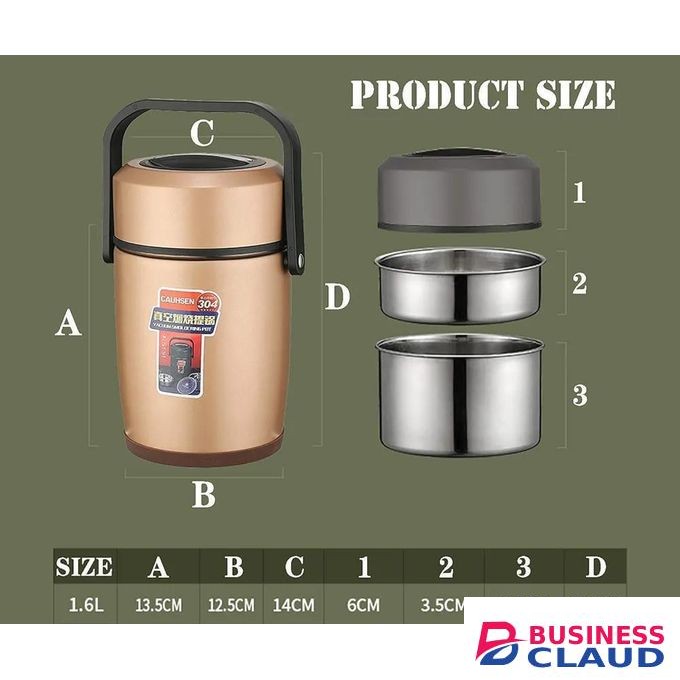 1.7L Premium 304 Stainless Steel Vacuum Thermal Lunch Box – Insulated Food Flask & Warmer Container with Carry Handle – Keeps Food Hot for 8-12 Hours – Leak-Proof Bento Box for School, Office & Travel