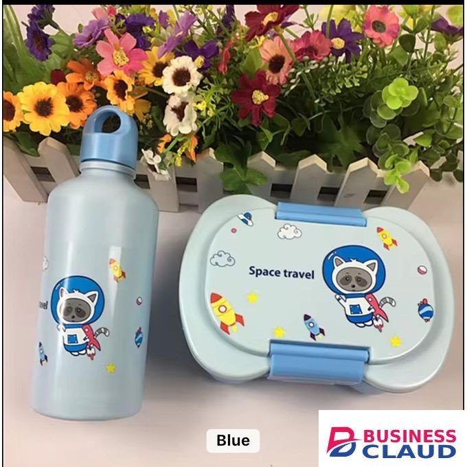 Best Dishes Blue Plastic Lunch Box Divided Double, Snack Sandwich Food Container With Spoon And Matching Bottle, Microwavable,dishwashable Leakproof