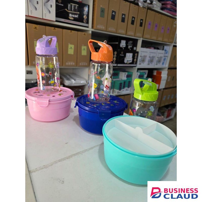 2pcs Cartoon Themed Kids Lunch Box And Snacks Box With Water Bottle Round Design Portable Food Storage For School Picnic Travel