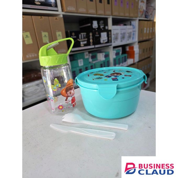2pcs Cartoon Themed Kids Lunch Box And Snacks Box With Water Bottle Round Design Portable Food Storage For School Picnic Travel