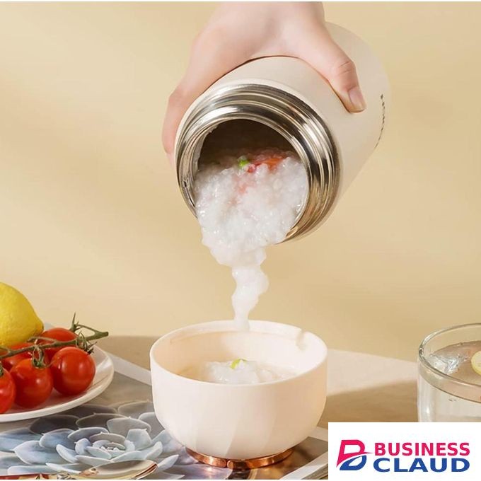 FOOD FLASK-1050ML / VACUUM INSULATED FOOD FLASK + FOLDABLE SPOON - WHITE COLOR