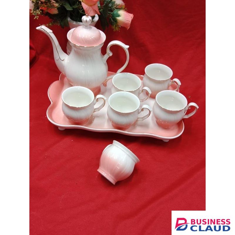 Ceramic Breakfast Set (6 Cups, 1 Kettle, 1 Tray)