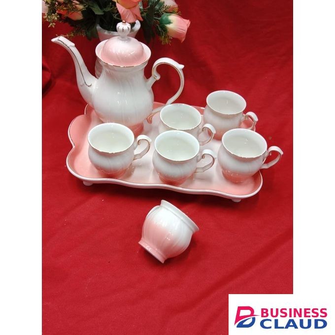 Ceramic Breakfast Set (6 Cups, 1 Kettle, 1 Tray)