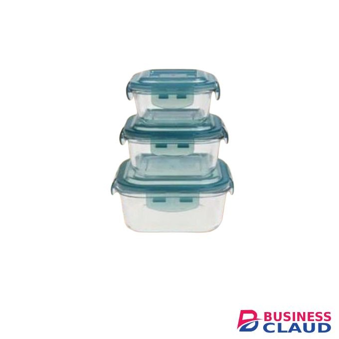 Signature Rectangular Borosilicate Glass Food Storage Container Bowl Set with Plastic Lid 3PCs