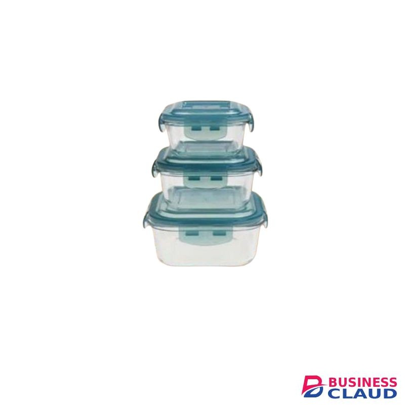 Signature Rectangular Borosilicate Glass Food Storage Container Bowl Set with Plastic Lid 3PCs