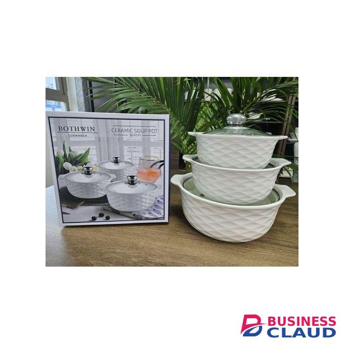 Premium 3pcs Ceramic Casserole Serving Dishes Set with Glass Covers 3L 2L 1.5L Durable Heat-Resistant Elegant Kitchen Bakeware for Cooking and Serving