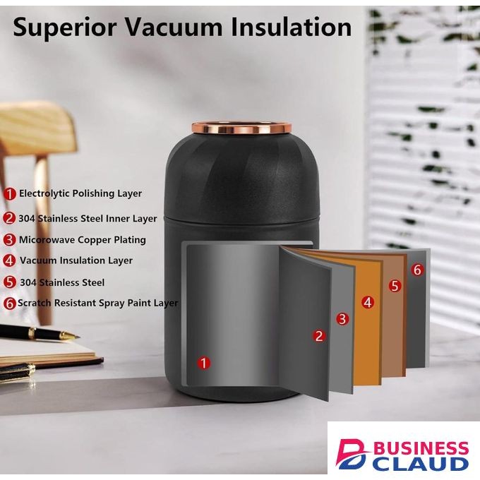 FOOD FLASK-INSULATED VACUUM THERMOS + SPOON- 1050ML -BLACK