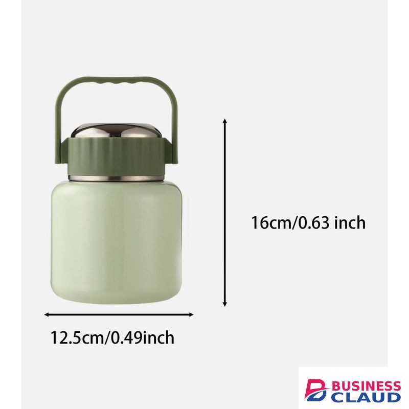VACUUM INSULATED THERMAL HOT FOOD FLASK WITH FOLDING SPOON - GREEN