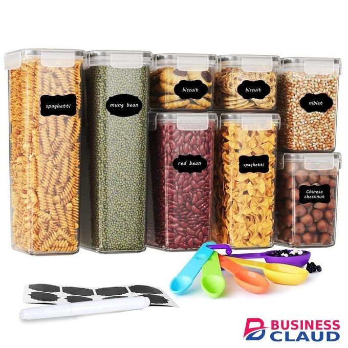 Nima 8pcs Airtight Food Storage Containers Set, Durable Kitchen Pantry Organizer with 800ml, 1400ml, 2000ml, 2800ml Jars, Includes Stickers, Pen, and Measuring Spoons for Easy Portioning