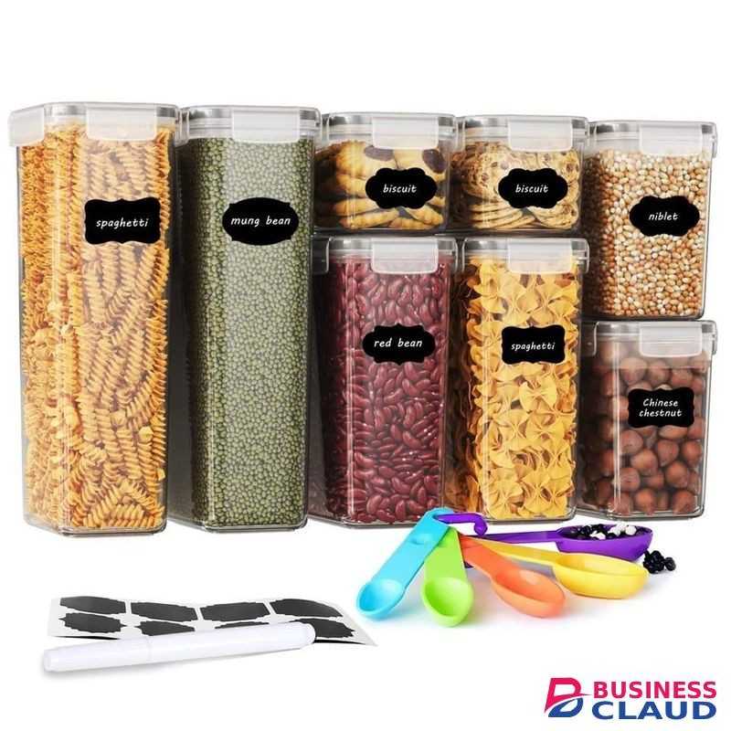 Nima 8pcs Airtight Food Storage Containers Set, Durable Kitchen Pantry Organizer with 800ml, 1400ml, 2000ml, 2800ml Jars, Includes Stickers, Pen, and Measuring Spoons for Easy Portioning