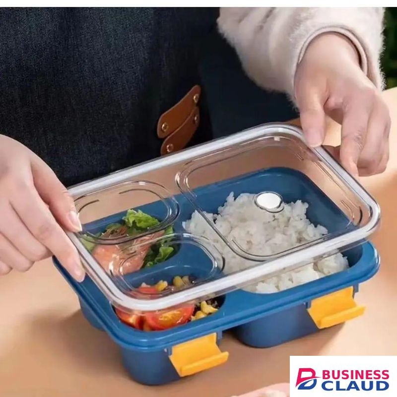 3 Grid Snack Box Food Storage Container Plastic BPA Free 850ml – Portable Lunch Box for Kids Adults, Leak Proof Compartments for Healthy Meals, Office, Picnic, and Travel