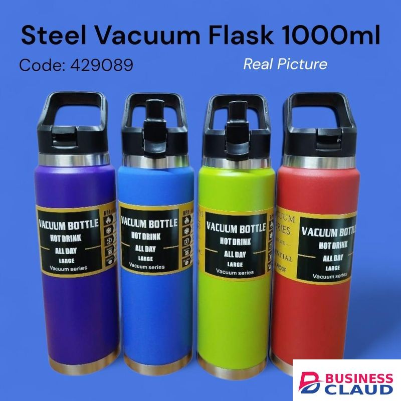 Steel Vacuum Flask 1000ml – Double Wall Insulated Hot & Cold Thermal Bottle