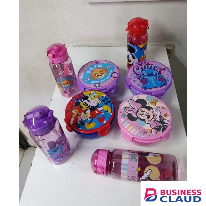 Combo Disney cartoon themed, Sonic, paw patrol, Spiderman, Mickey mouse 2-in-1 Lunch Box with bottle Set with straw, Lunchbox, kids snackbox with water bottle set, 2 grid Snack box with water bottle