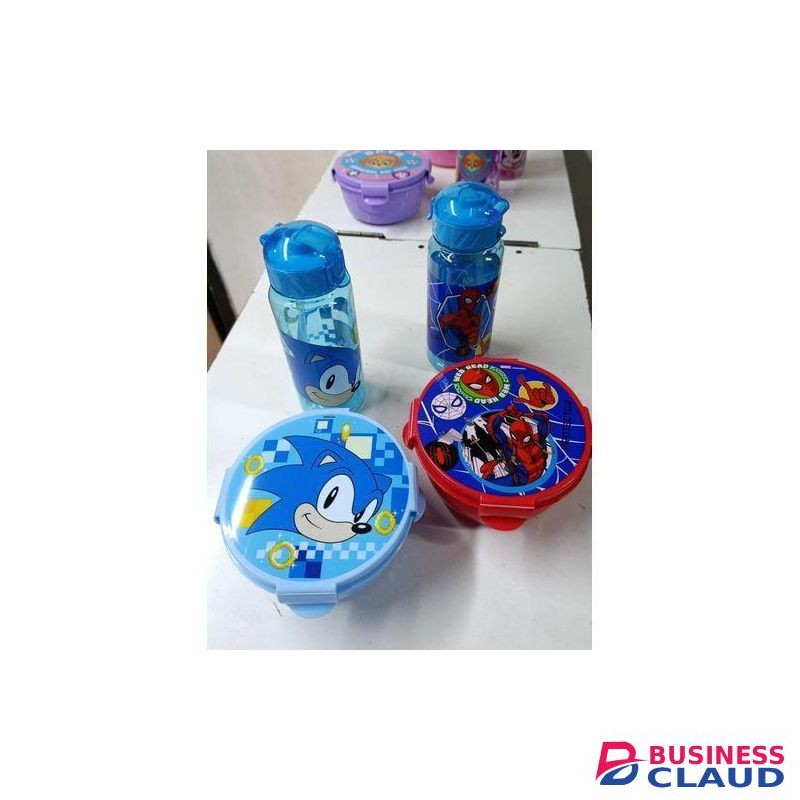 Combo Disney cartoon themed, Sonic, paw patrol, Spiderman, Mickey mouse 2-in-1 Lunch Box with bottle Set with straw, Lunchbox, kids snackbox with water bottle set, 2 grid Snack box with water bottle
