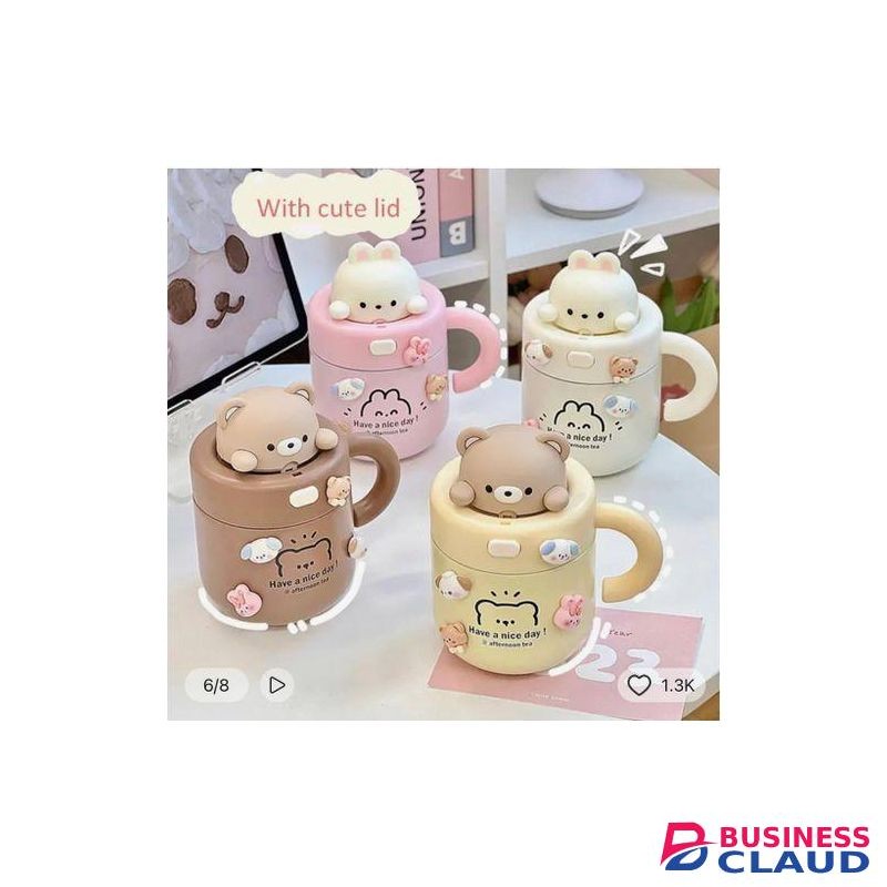 Cute Bear Thermos Bottle Kawaii Rabbit Cup With Straw-530ml
