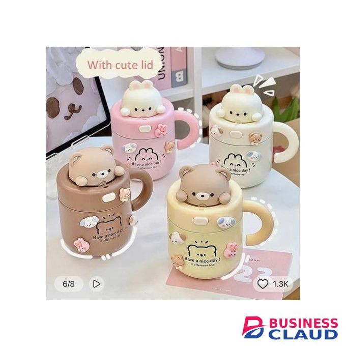 Cute Bear Thermos Bottle Kawaii Rabbit Cup With Straw-530ml