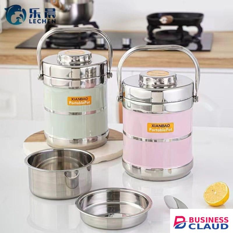 1.4L Stainless Steel 3-in-1 Food Flask Lunchbox – Portable Thermal Container for Hot & Cold Meals