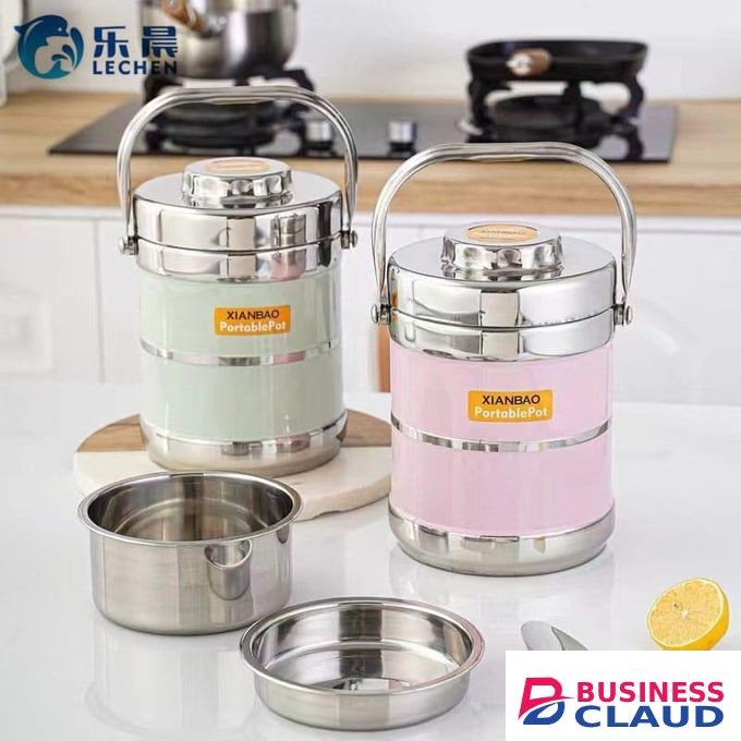 1.4L Stainless Steel 3-in-1 Food Flask Lunchbox – Portable Thermal Container for Hot & Cold Meals