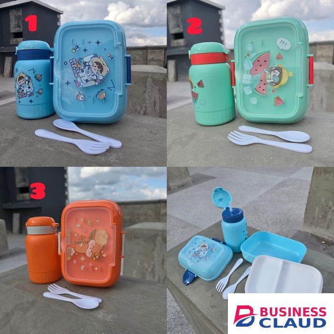 Rectangular Cartoon Themed Kids Lunch Pack – Dish, Water Bottle & Cutlery Set