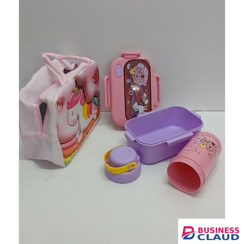 Decorative Kids Set with Insulated Bag – Includes Water Bottle, Snack Dish & Lunch Bag