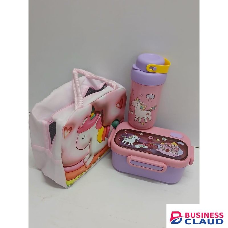 Decorative Kids Set with Insulated Bag – Includes Water Bottle, Snack Dish & Lunch Bag