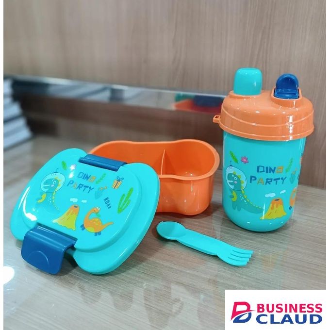 Kids 2 Way Partitioned Lunch Box / Snack Box & Drinking Water Bottle & Fork/Spoon