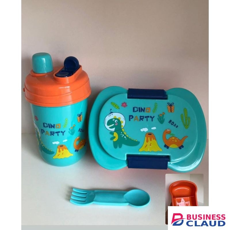 Kids 2 Way Partitioned Lunch Box / Snack Box & Drinking Water Bottle & Fork/Spoon