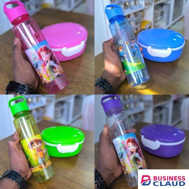 Kids School Lunchmate Combo Set - Partitioned Leak-Proof Lunch Box with Matching Water Bottle - BPA-Free School Meal Kit.