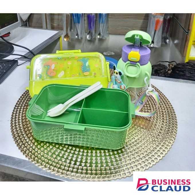 1 Set of 3 Grid Partitioned Kids Snack Box / Lunch Box + 1PC 450mls Drinking Water Bottle