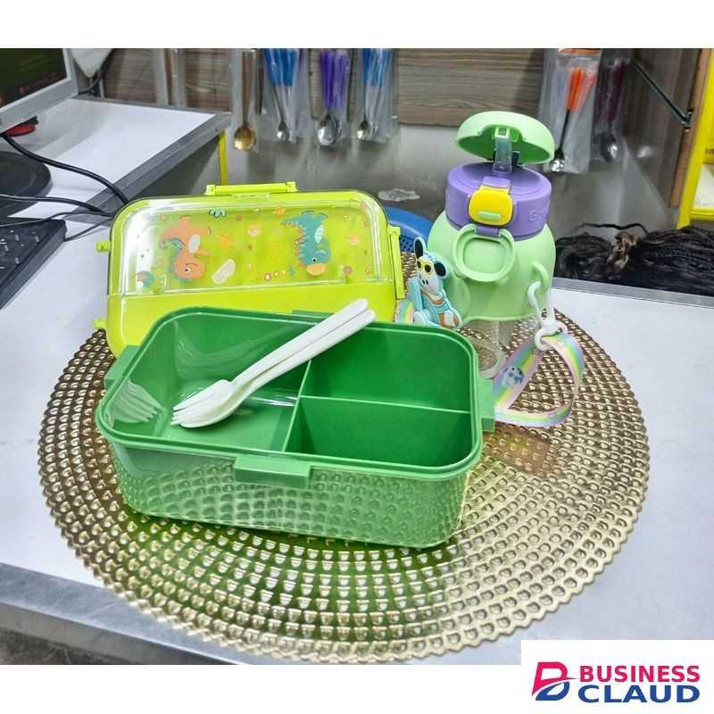 1 Set of 3 Grid Partitioned Kids Snack Box / Lunch Box + 1PC 450mls Drinking Water Bottle