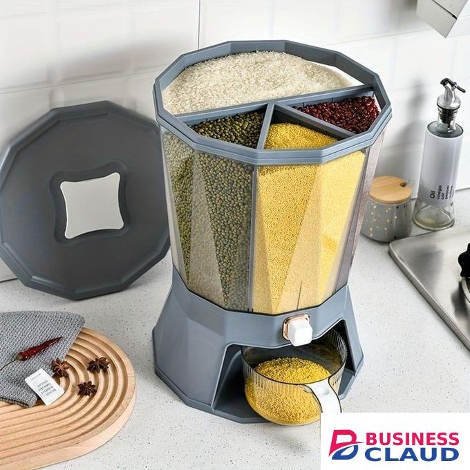 4 Point Partitioned Cereal Container 2.1-3L HIPS+PE Durable Transparent Storage Organizer for Kitchen Dry Food Storage