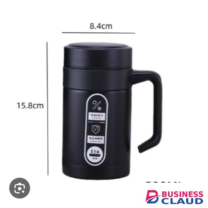 500ml Double Walled Stainless Steel Insulated Mug with Handle - Pro Coffee & Tea Vacuum Cup - Hot & Cold Travel Flask for Office & Home