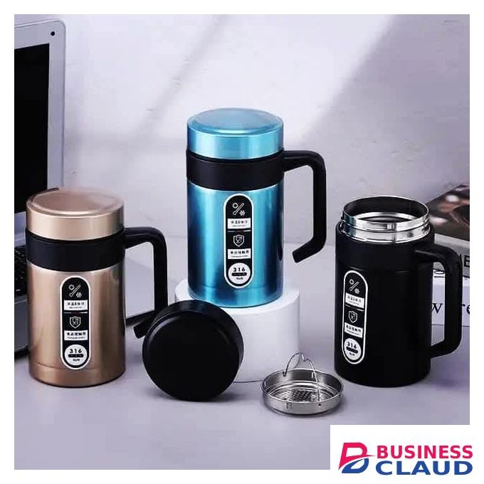 500ml Double Walled Stainless Steel Insulated Mug with Handle - Pro Coffee & Tea Vacuum Cup - Hot & Cold Travel Flask for Office & Home