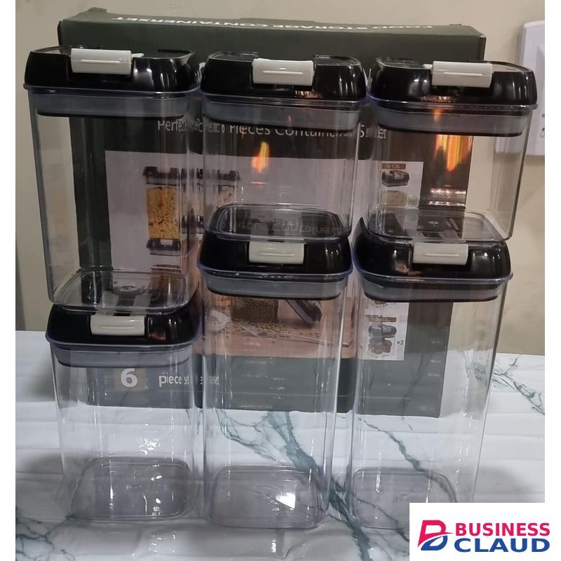 High Quality Acrylic 6pc air tight food storage container set(2x1.2l, 2x0.8l, 2x0.5l)