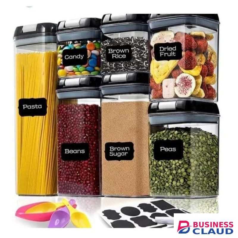 7pcs Transparent Acrylic Airtight Cereal Food/Pantry Storage Containers with stickers
