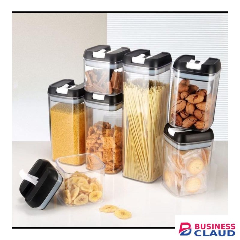 7pcs Transparent Acrylic Airtight Cereal Food/Pantry Storage Containers with stickers