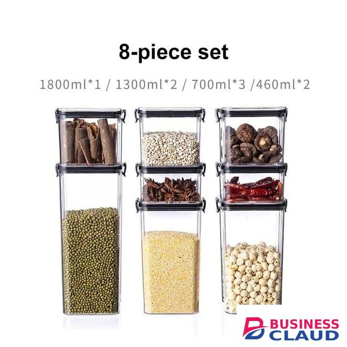 8pcs SetTransparent Acrylic Airtight Cereals Storage Containers With Labelling Stickers And Pen
