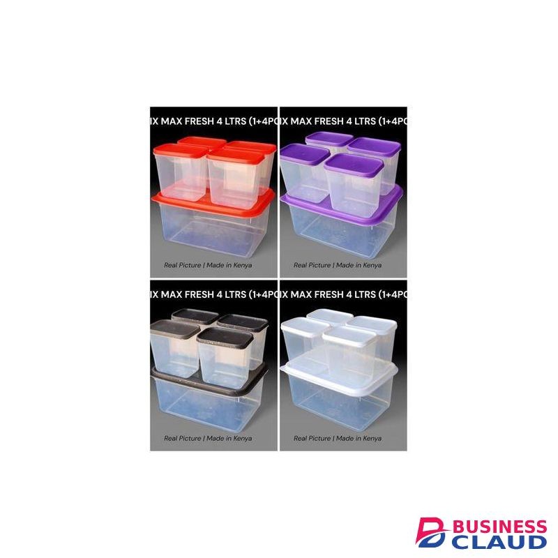 Adix Max Fresh 5pcs Container Set 1 Large 4L and 4 Small 0.6L Airtight Food Storage Containers for Kitchen Organization, Meal Prep, Pantry Storage, Clear Durable Plastic, Space-Saving Design