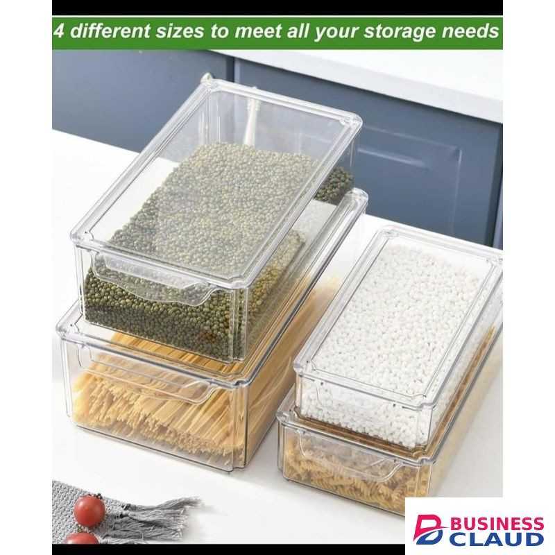 4 Pcs Large Capacity Acrylic Fridge Organizer Bins with Lids 1.6L,2.8L,4.4L,6.6L